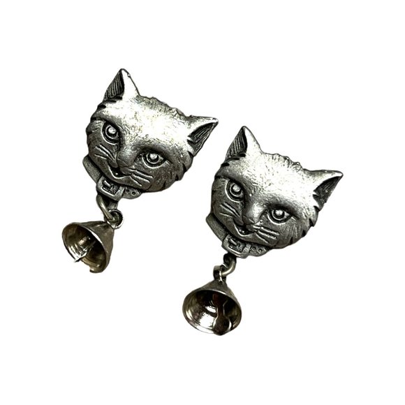 Pewter cat pierced earrings - Picture 1 of 3
